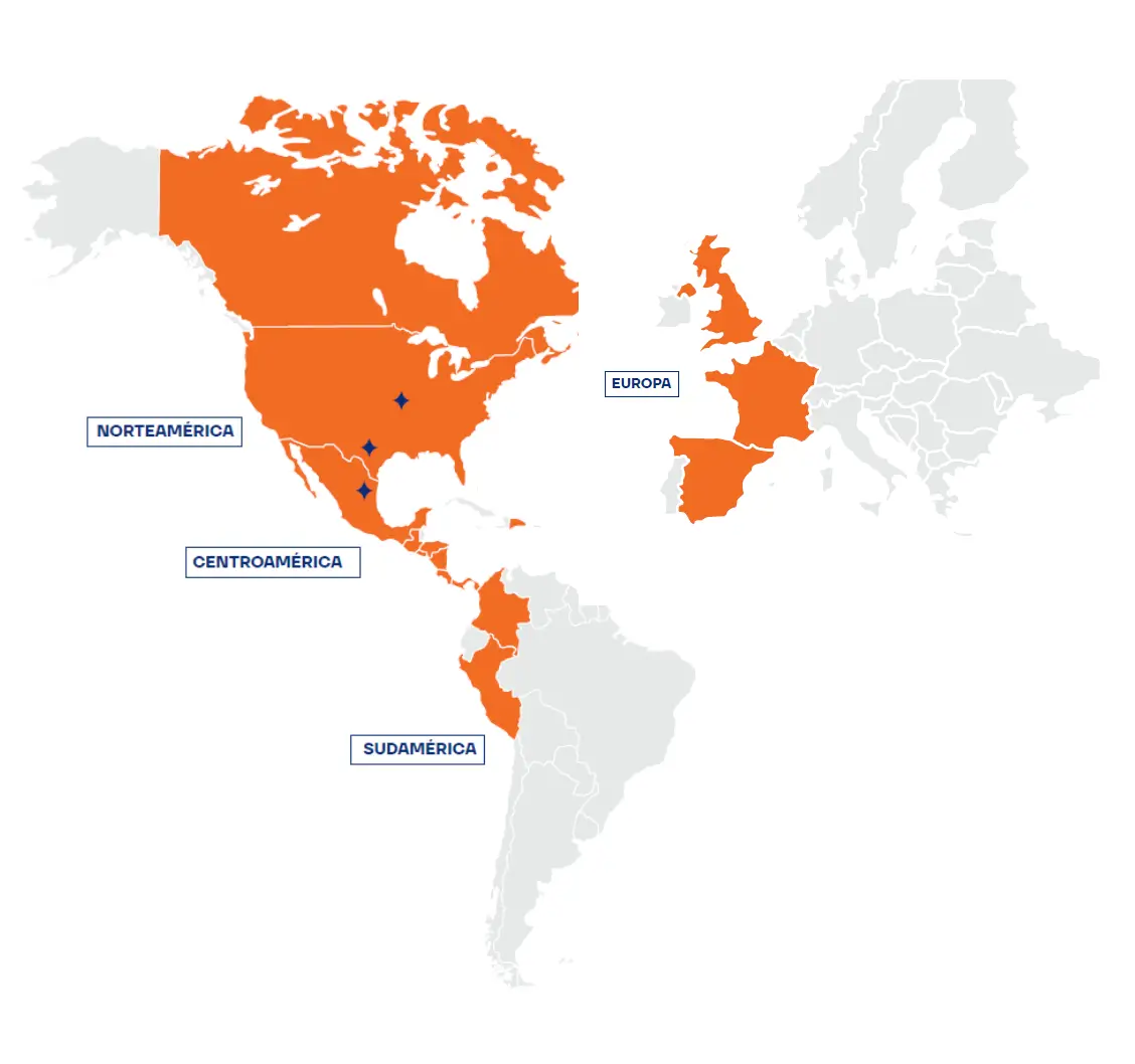 Mapa de locaciones de Deacero